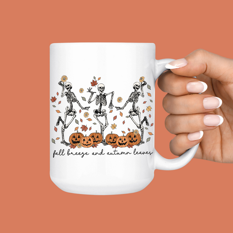 Fall Breeze and Autumn Leaves Skeleton Mug