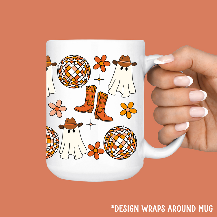 Disco Ball, Boots and Ghost Halloween Mug