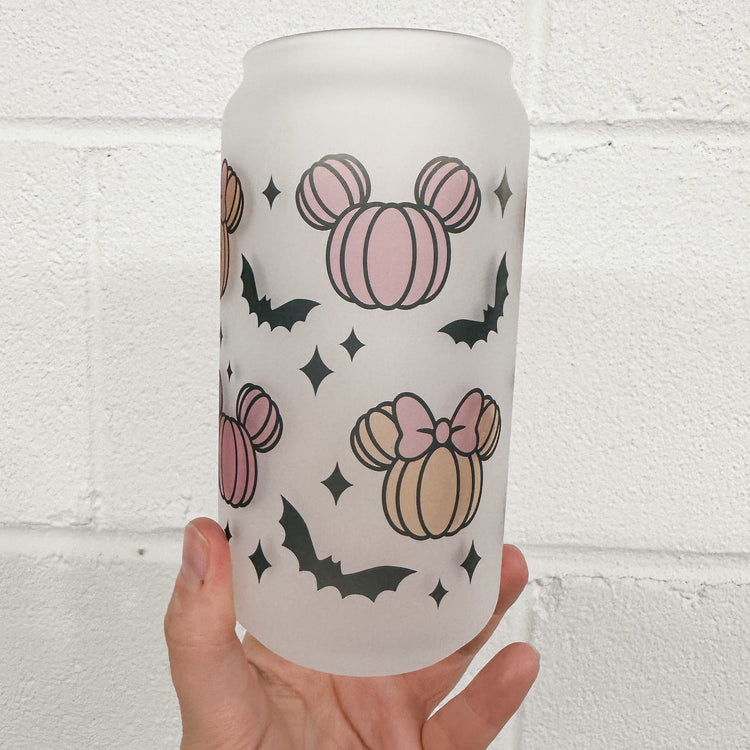 Pink & Orange Mouse with Bats Can Glass - 18oz