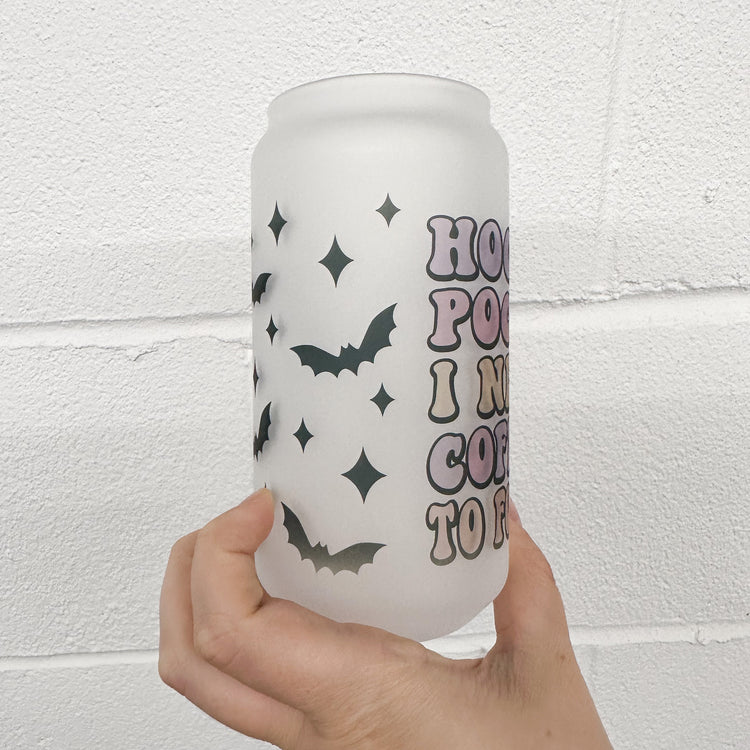 Hocus Pocus I need Coffee to Focus w/ Bats Can Glass - 18oz