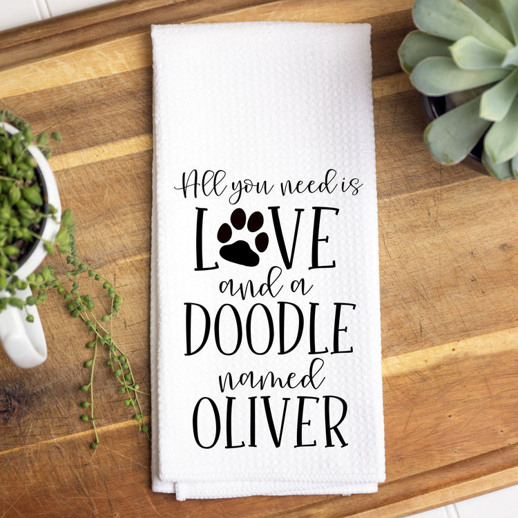 Custom All You Need Is Love and a Doodle Waffle Towel