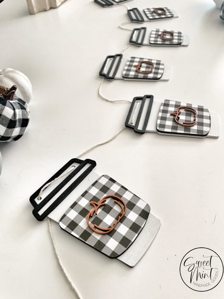 Buffalo Check & Orange Coffee Cup Wooden Garland