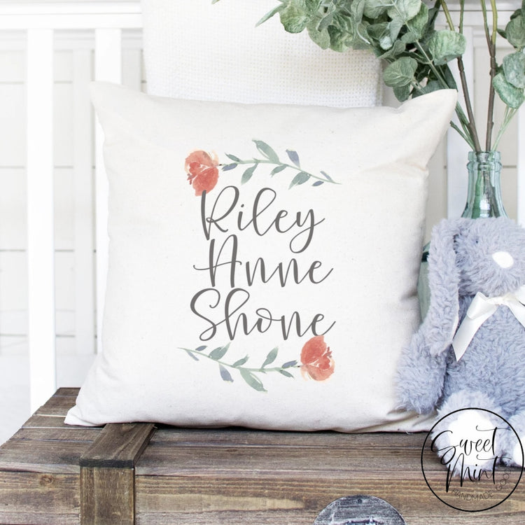 Custom First Name Pink Floral Pillow Cover - 16 X