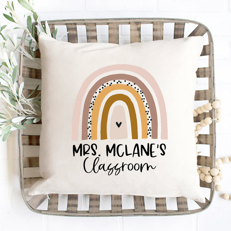Custom Name Classroom Rainbow Pillow