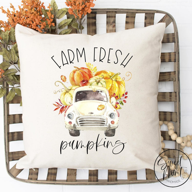 Farm Fresh Pumpkins White Truck Pillow Cover - Fall / Autumn 16X16