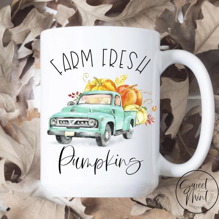 Farm Fresh Pumpkins With Blue Vintage Truck - Fall / Autumn Mug
