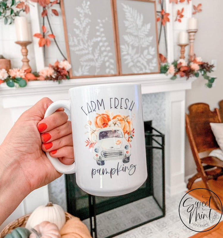 Farm Fresh Pumpkins With White Vintage Truck - Fall / Autumn Mug