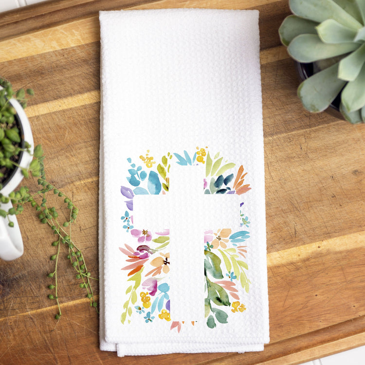Floral Cross Waffle Towel