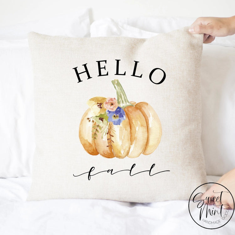 Hello Fall Floral W Orange Pumpkin Pillow Cover - / Autumn 16X16