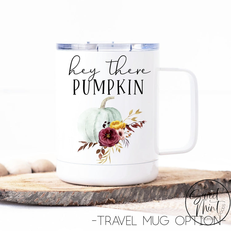 Hey There Pumpkin Floral Blue Mug - Fall / Autumn Mug