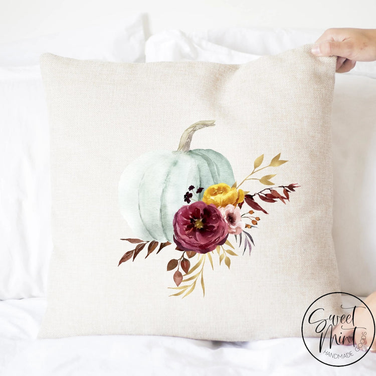 Light Blue Dark Red Floral Pumpkin Pillow Cover - Fall / Autumn 16X16