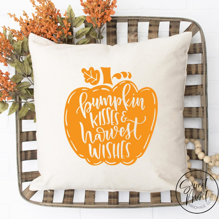 Pumpkin Kisses And Harvest Wishes Pillow Cover - Fall / Autumn 16X16