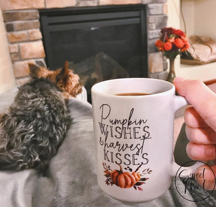 Pumpkin Wishes And Harvest Kisses W Orange Mug - Fall / Autumn Mug