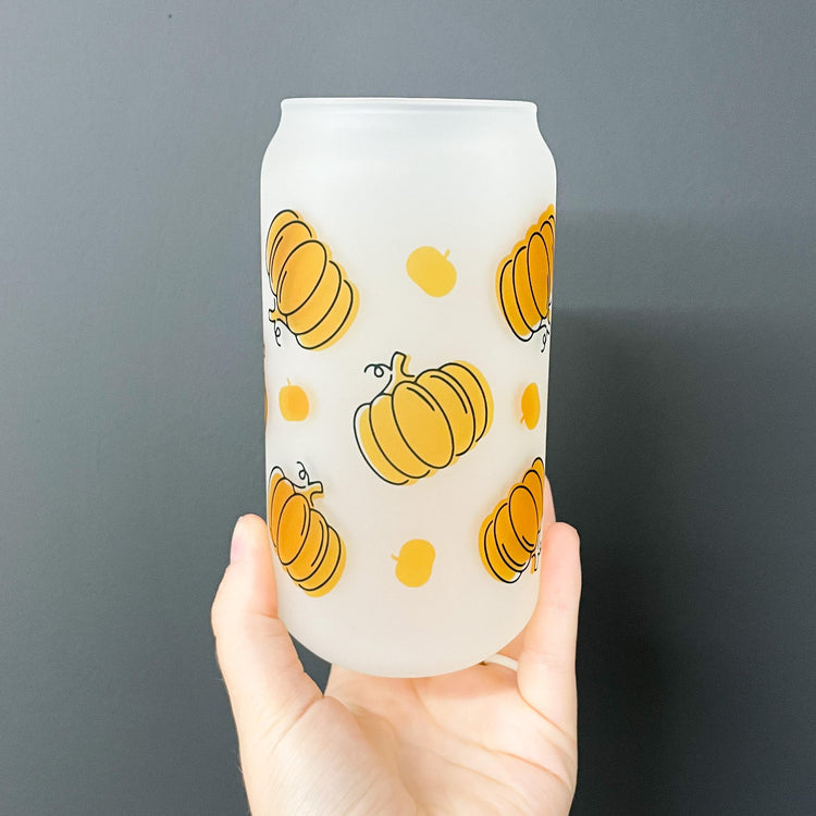 Orange Pumpkins Frosted Can Glass