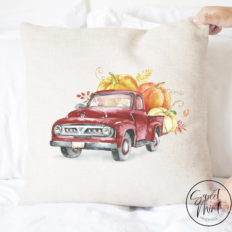 Red Vintage Pumpkin Pick Up Truck Pillow Cover - Fall / Autumn 16X16