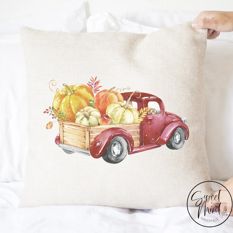 Red Vintage Pumpkin Pick Up Truck Pillow Cover - Fall / Autumn 16X16