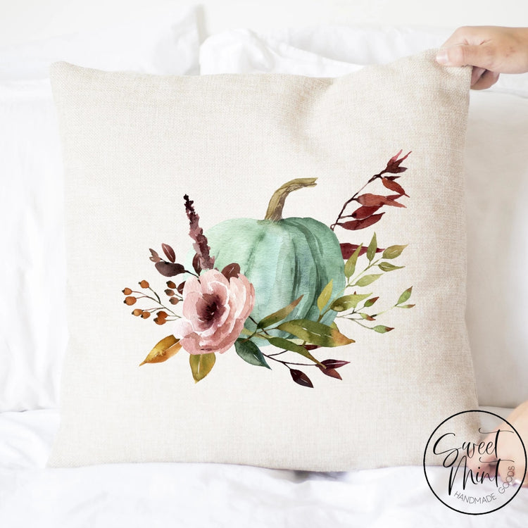 Short Blue Floral Pumpkin Pillow Cover - Fall / Autumn 16X16