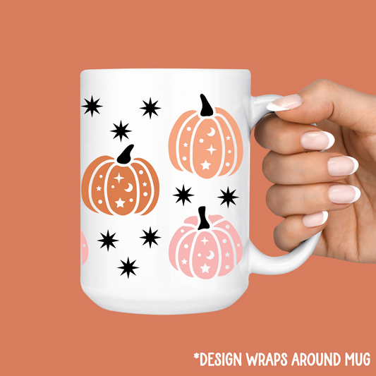 Pumpkin and Black Sparkles Wrap-around Mug