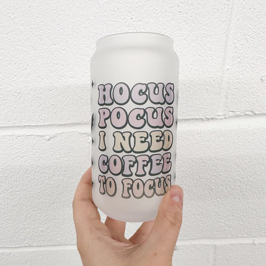 Hocus Pocus I need Coffee to Focus w/ Bats Can Glass - 18oz