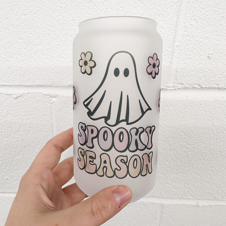 Spooky Season Ghost with Flowers Can Glass - 18oz
