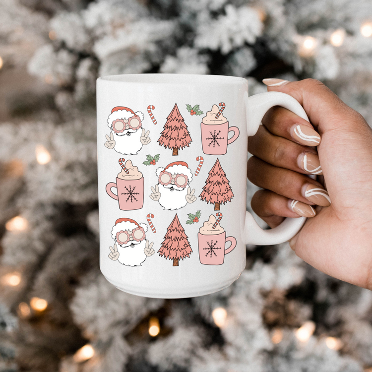 Retro Santa, Trees & Cocoa Mug