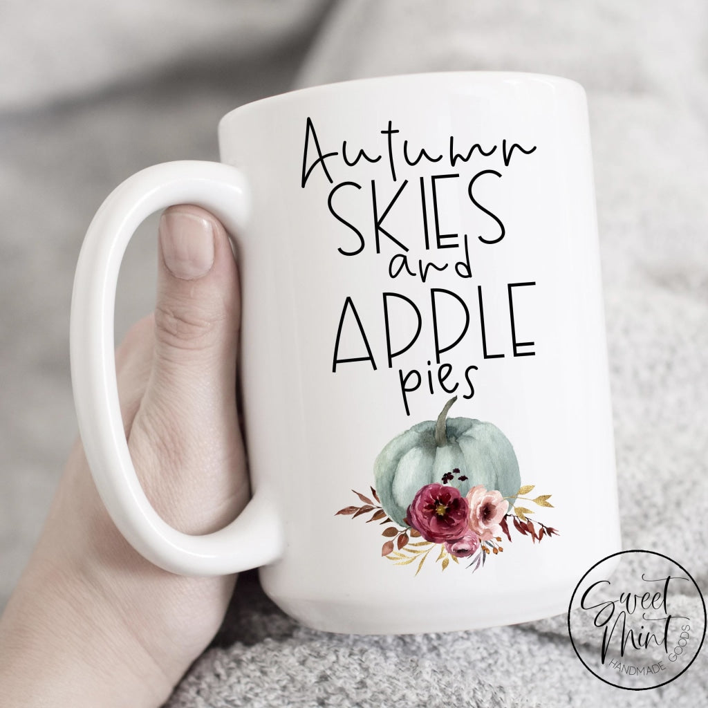 Autumn Skies And Apple Pies Mug - Blue Pumpkin Fall / Cup
