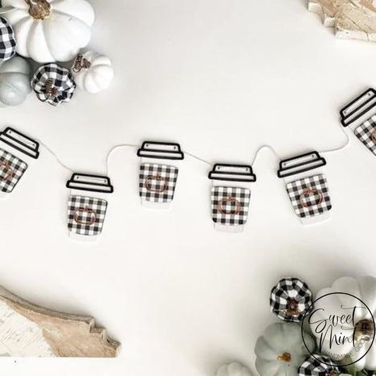 Buffalo Check & Orange Coffee Cup Wooden Garland