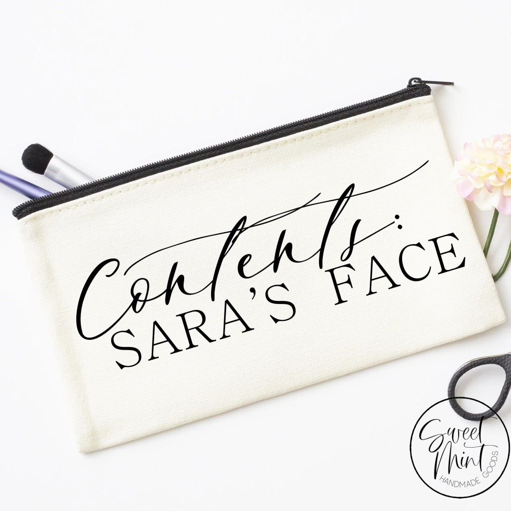 Contents (Custom Names) Face Bag - Funny Cosmetic Bag Makeup