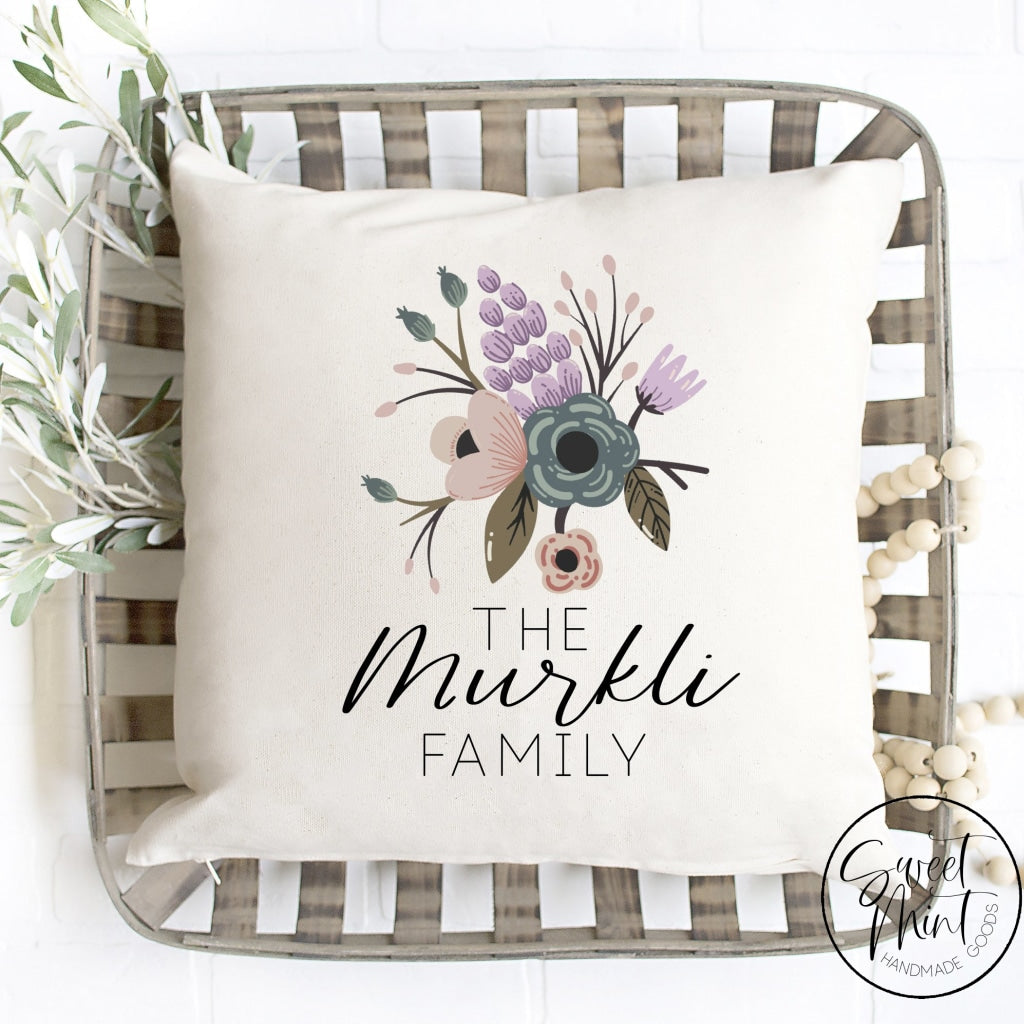 Custom Last Name Family Floral Pillow Cover - 16X16