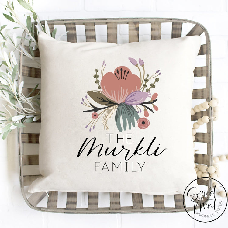 Custom Last Name Family Floral Pillow Cover - 16X16