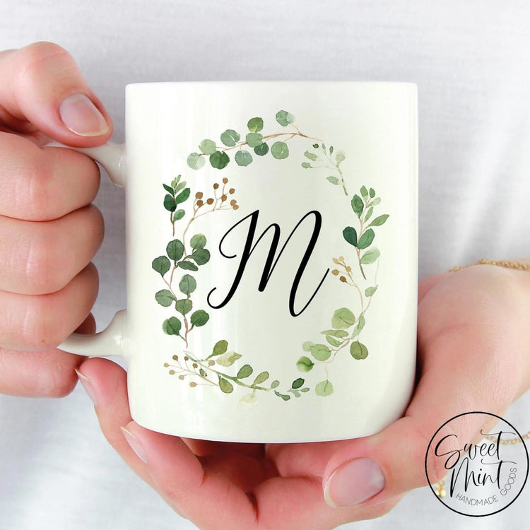 Custom Monogram Wreath Mug- Watercolor Mug