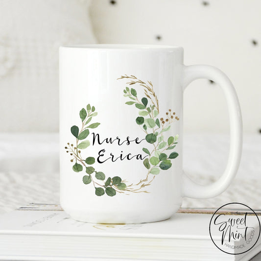 Custom Name Nurse Greenery Mug