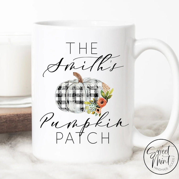 Custom Pumpkin Patch Mug With Buffalo Check Floral - Fall / Autumn