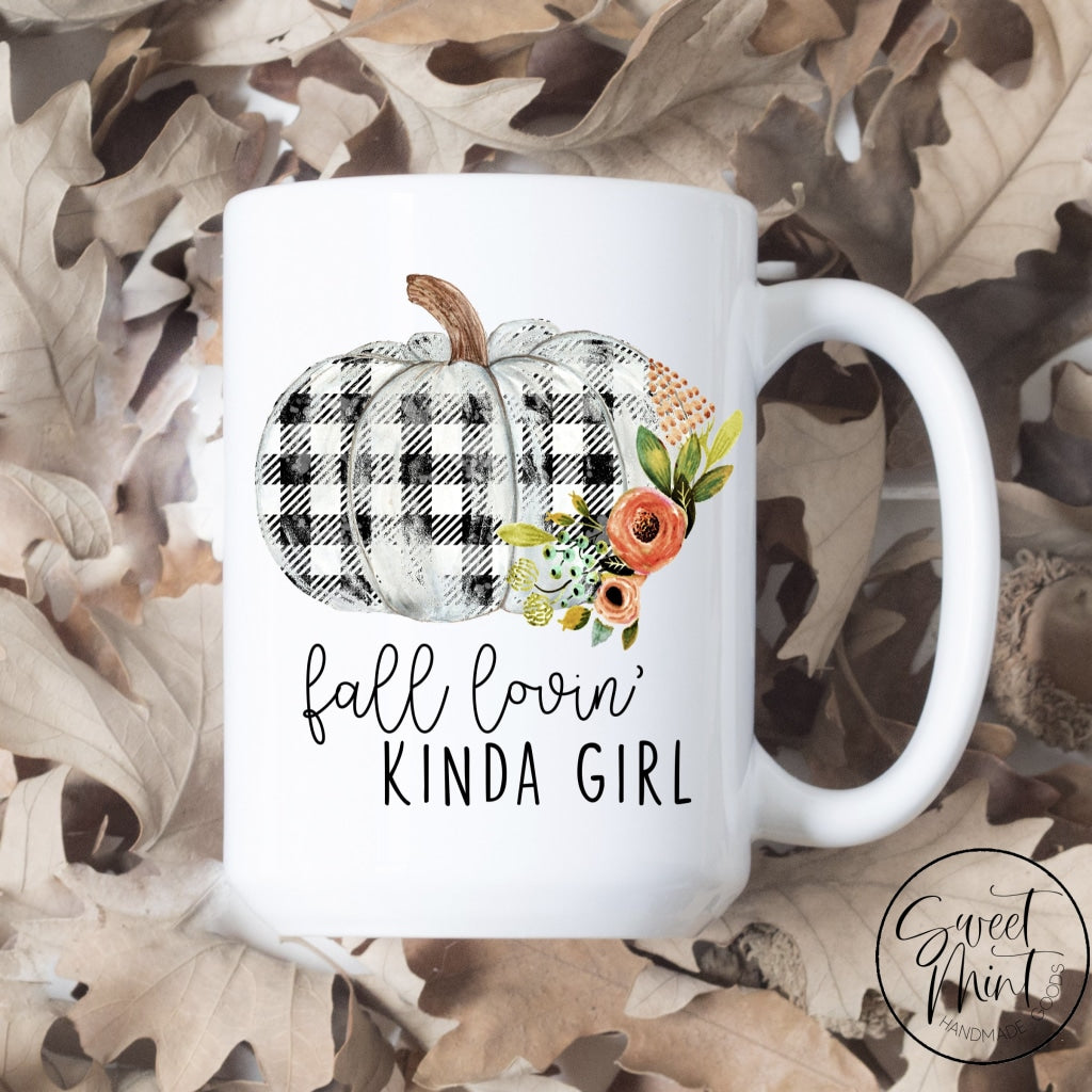 Fall Lovin Kinda Girl Mug With Buffalo Check Pumpkin- / Autumn Mug