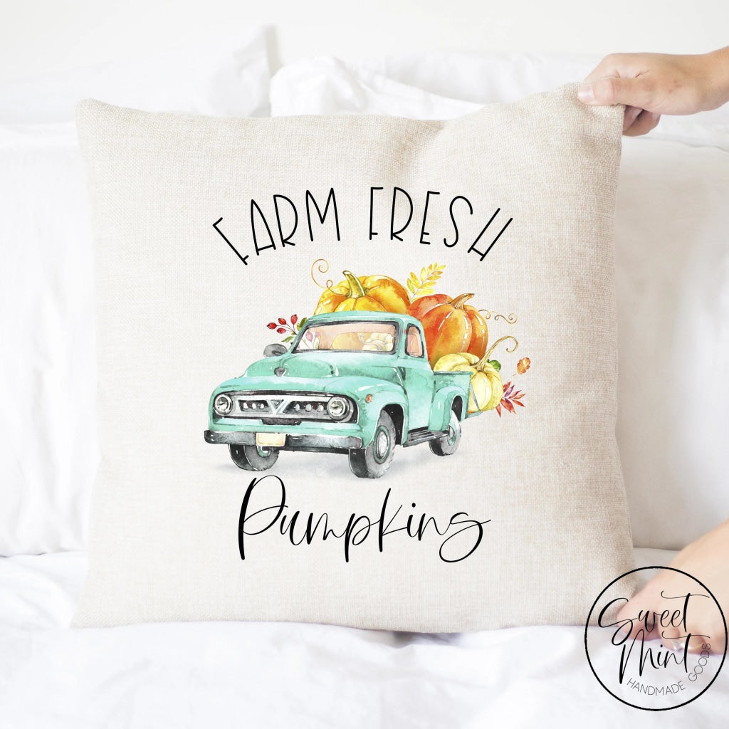 Farm Fresh Pumpkins Blue Truck Pillow Cover - Fall / Autumn 16X16