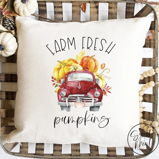 Farm Fresh Pumpkins Red Truck Pillow Cover - Fall / Autumn 16X16