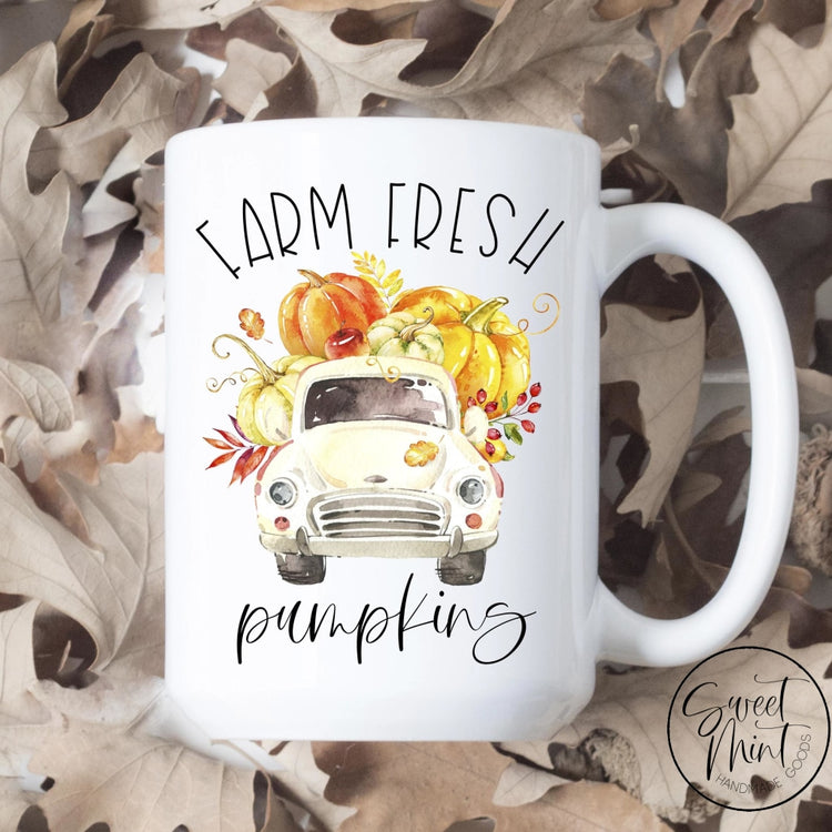 Farm Fresh Pumpkins With White Vintage Truck - Fall / Autumn Mug
