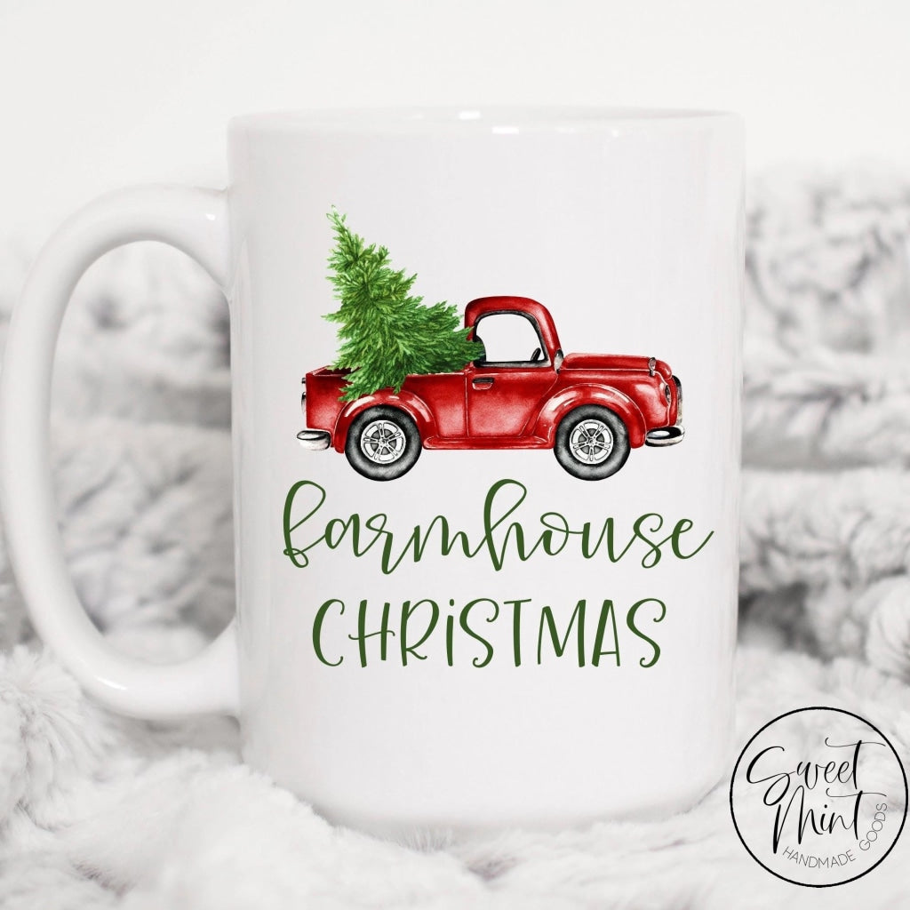 Farmhouse Christmas Mug With Vintage Red Truck