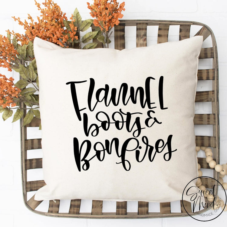 Flannel Boots & Bonfires Pillow Cover - Fall / Autumn 16X16