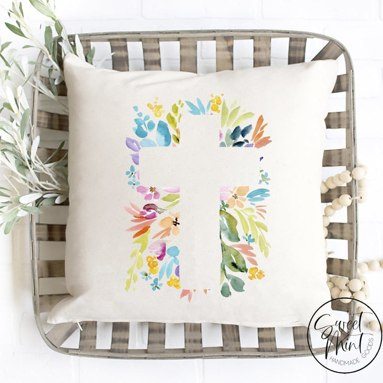Floral Cross Pillow Cover - 16X16