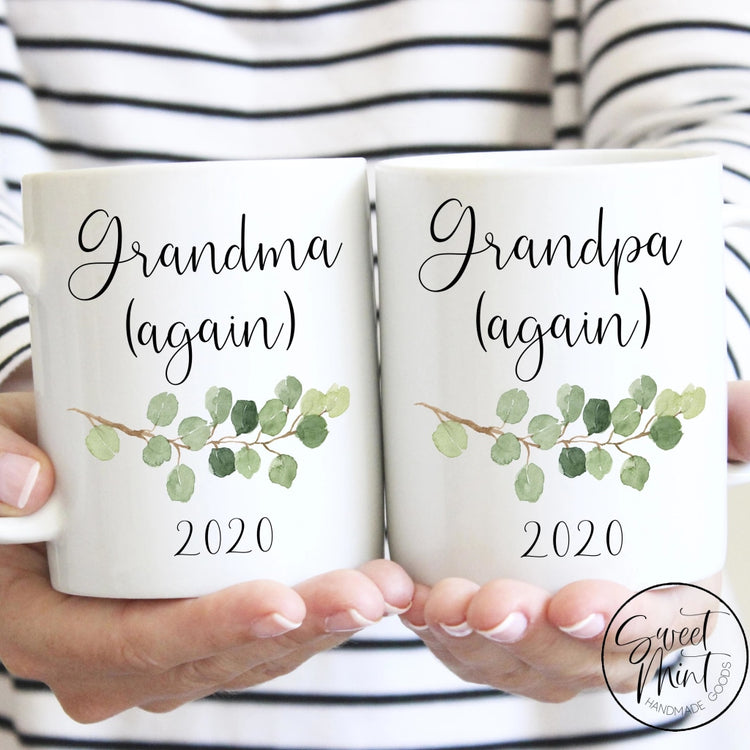 Grandma Again & Grandpa Mug Set - Pregnancy Announcement