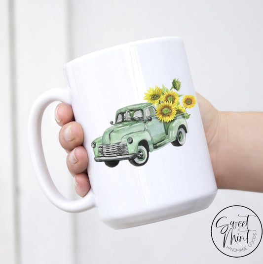 Green Sunflower Truck Mug