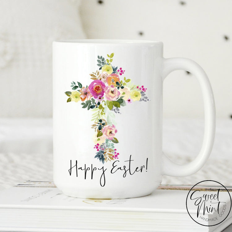 Happy Easter With Floral Cross Mug