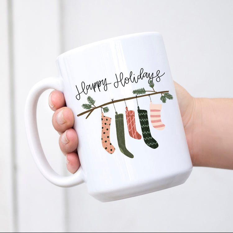 Happy Holidays Stockings Mug