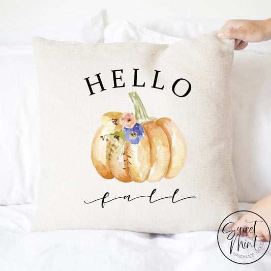 Hello Fall Floral W Orange Pumpkin Pillow Cover - / Autumn 16X16