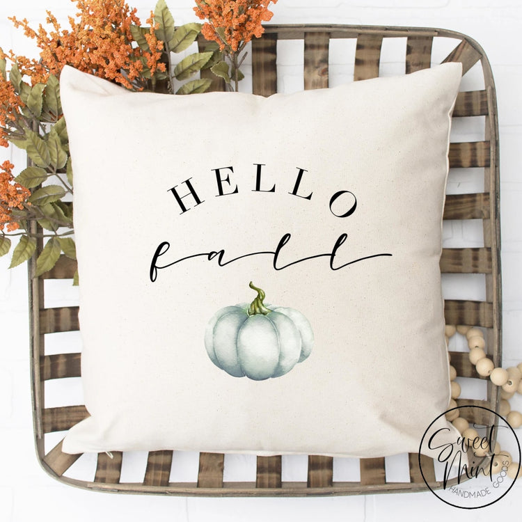 Hello Fall Pillow Cover With Blue Pumpkin - / Autumn 16X16