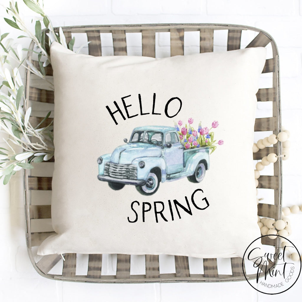 Hello Spring Blue Floral Truck Pillow Cover - 16X16