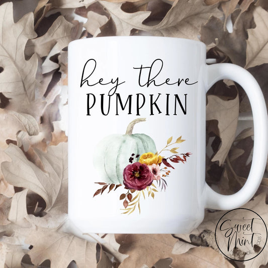 Hey There Pumpkin Floral Blue Mug - Fall / Autumn Mug