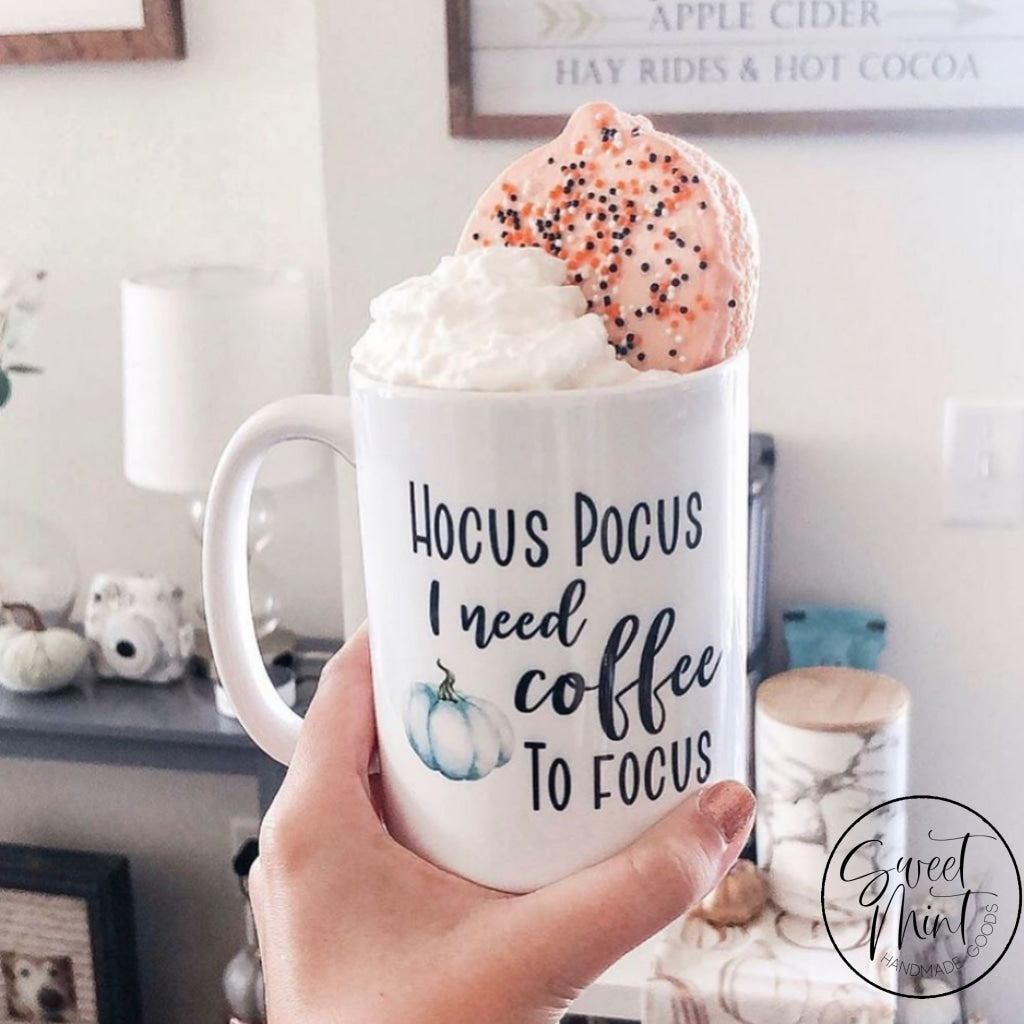 Hocus Pocus I Need Coffee To Focus Mug - Blue Pumpkin Fall / Autumn Mug