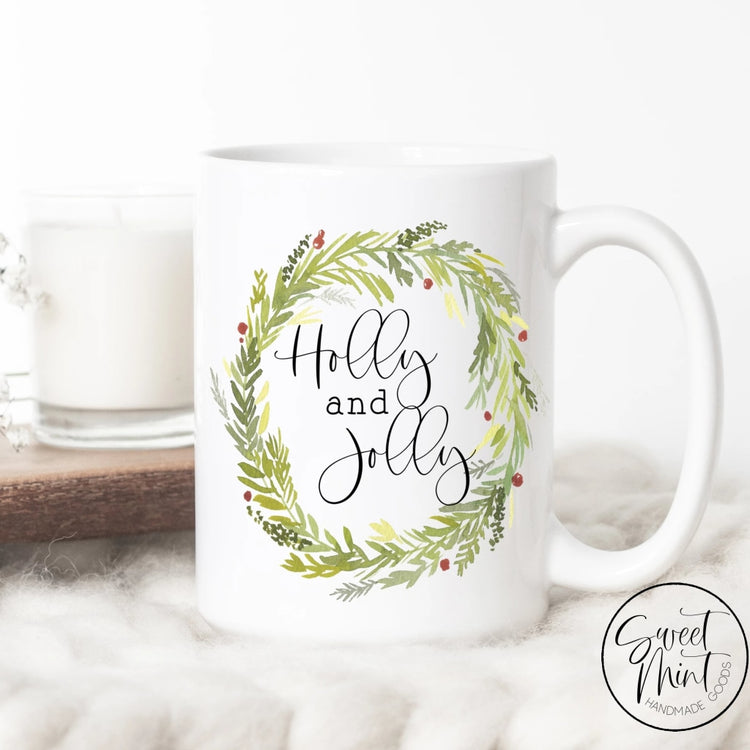 Holly And Jolly Wreath Christmas Mug